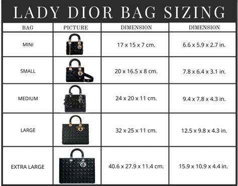 lady dior sizes in cm|lady dior bag size chart.